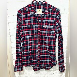 Hollister Red and Blue Plaid Flannel Shirt